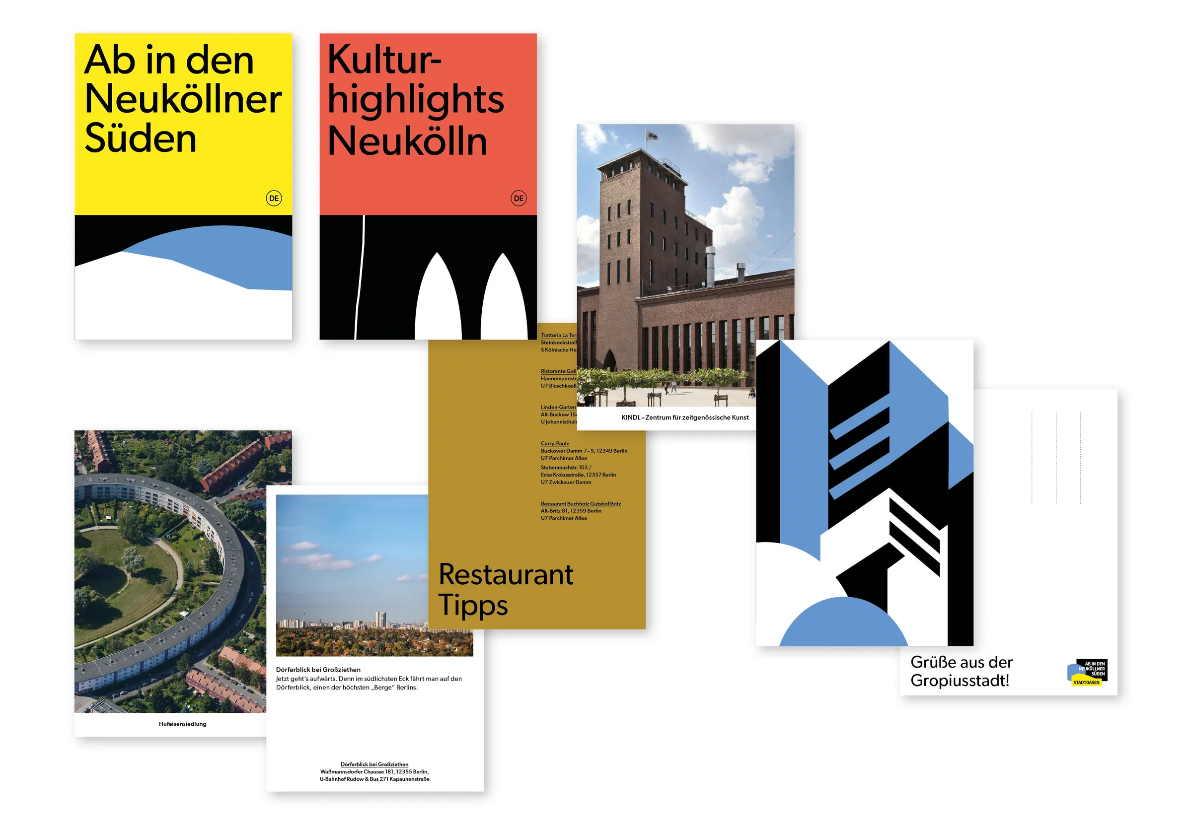 Übersicht der Printprodukte: Faltkarten und Kulturhighlights Neukölln