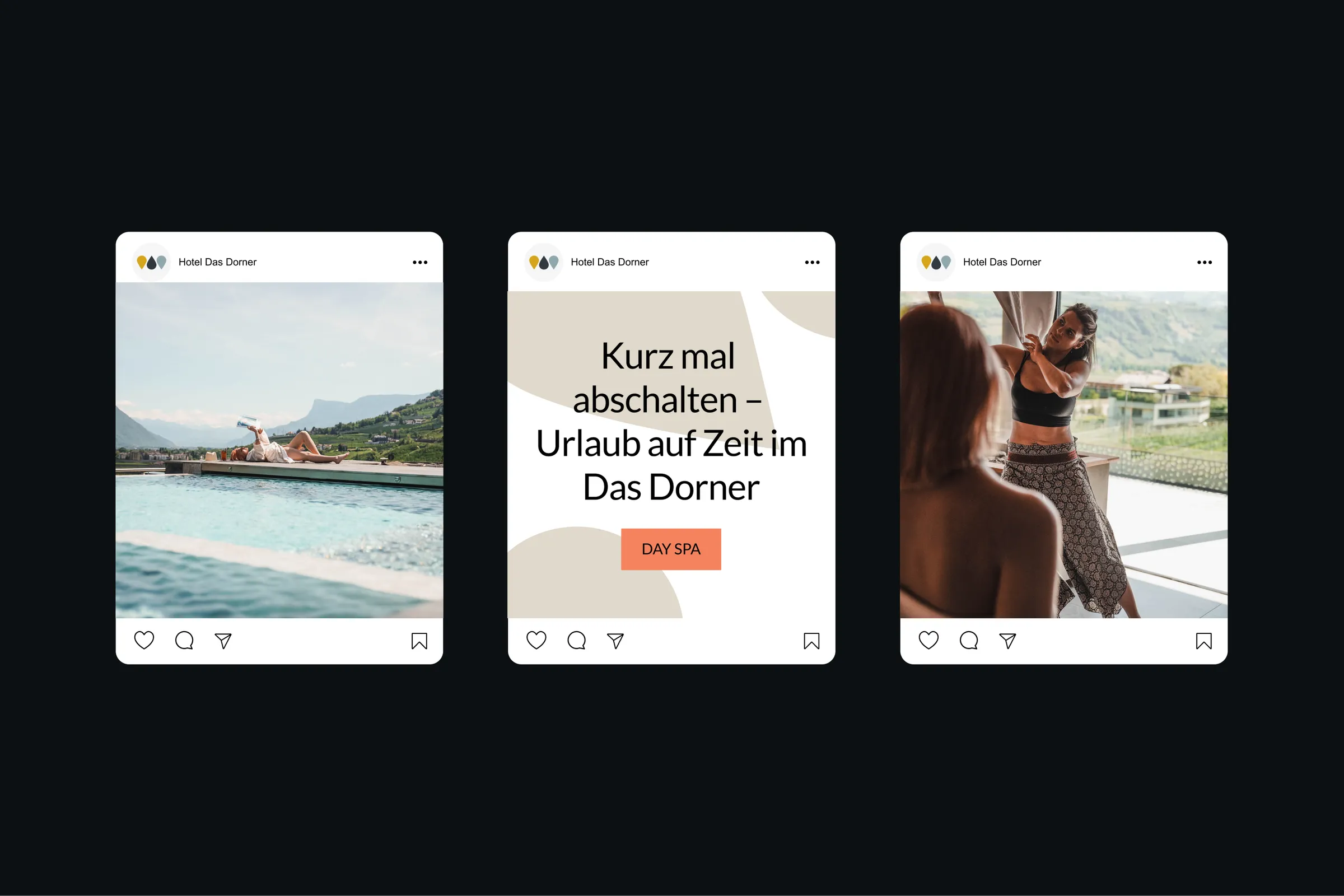 Instagram-Posts von Das Dorner auf dunklem Panel