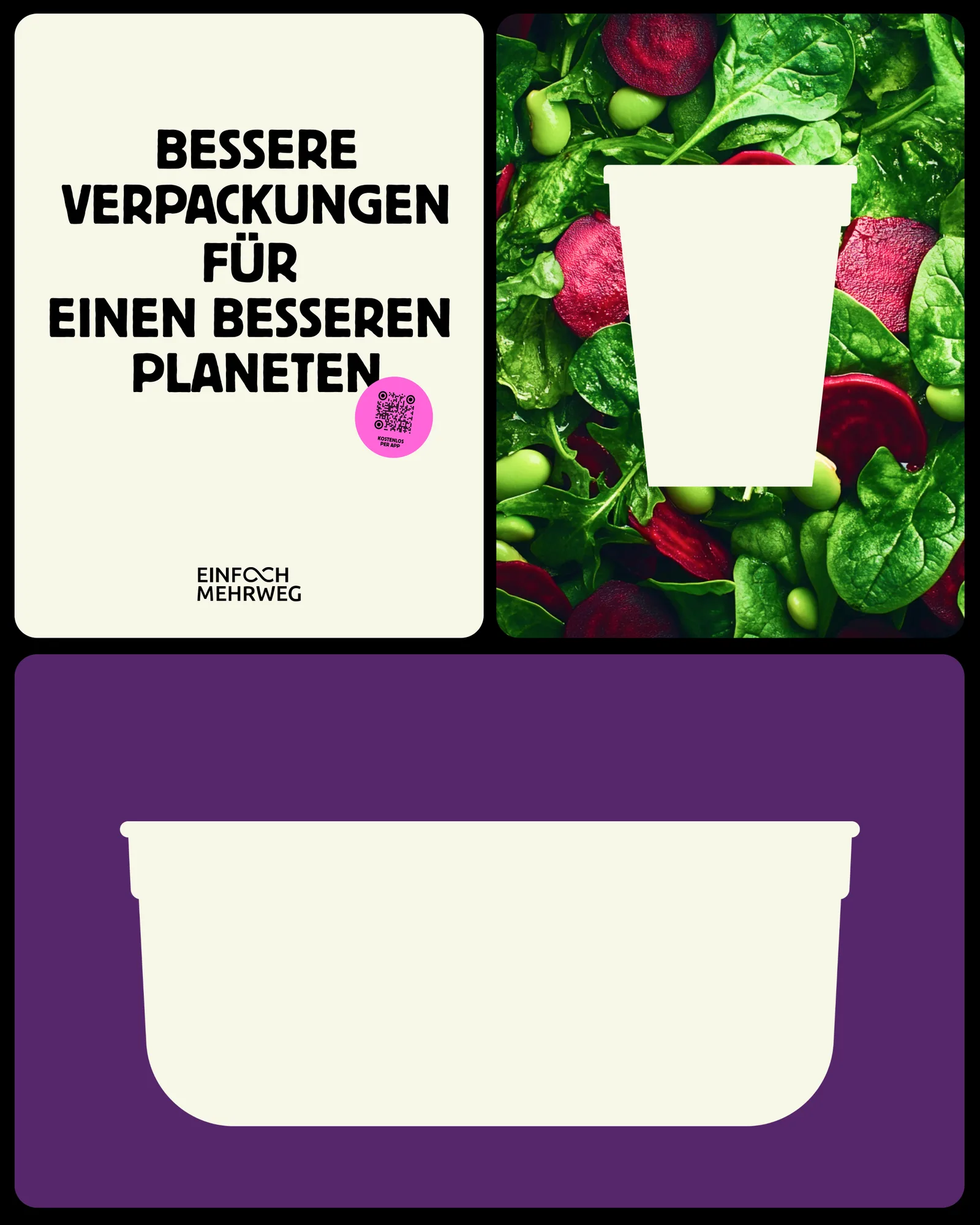 Branding-Bento — Poster, Salat mit Becher-Ausstanzung und Box-Silhouette