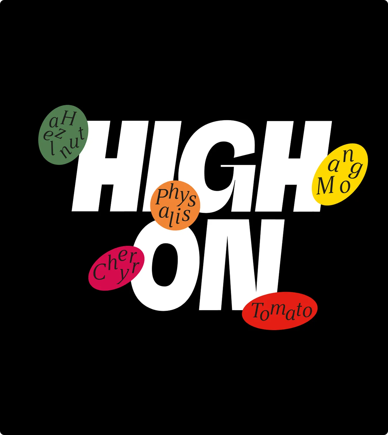 HighOn Typo-Artwork mit bunten Frucht-Stickern