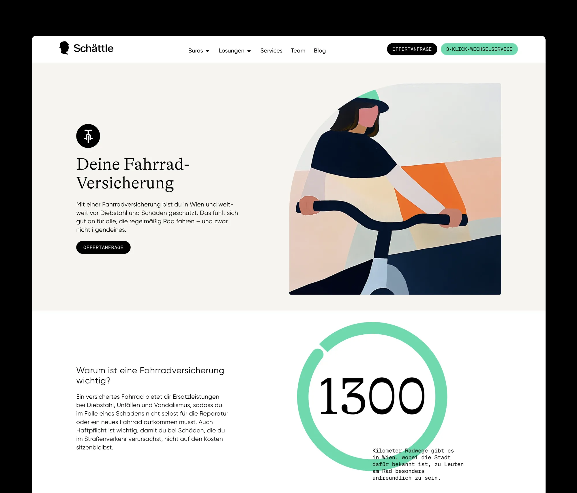 Sektion der neuen Schättle-Website – Fahrrad-Versicherung
