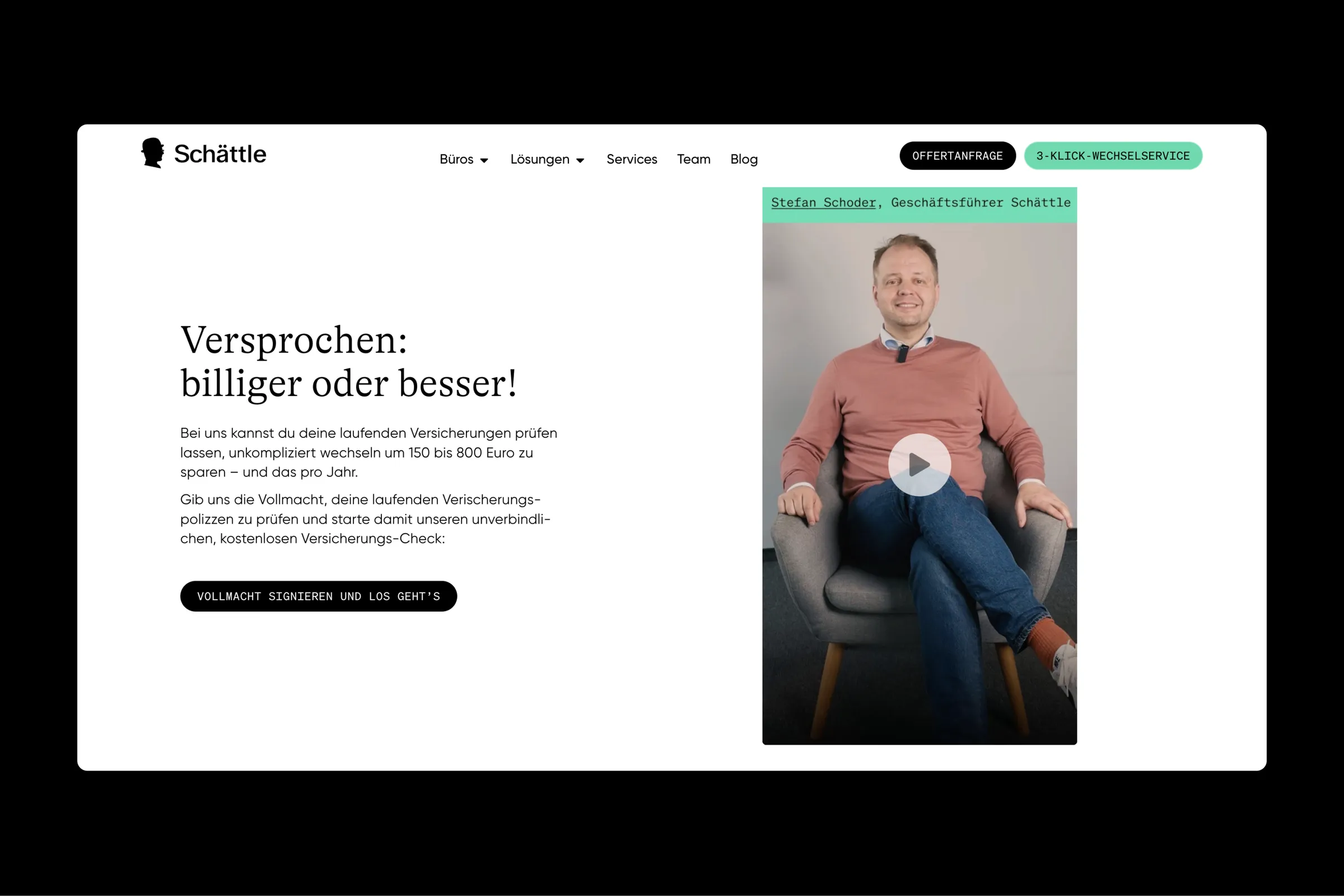 Sektion der neuen Schättle-Website – Versprochen, billiger oder besser
